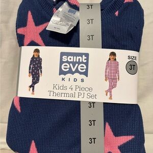 Saint Eve Kids 4 Piece Thermal PJ Set - Navy and Pink - like new